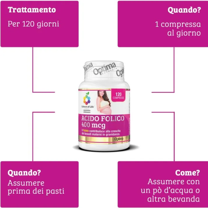 Acido Folico 400Mcg Colours Of Life® Optima Naturals 120 Compresse