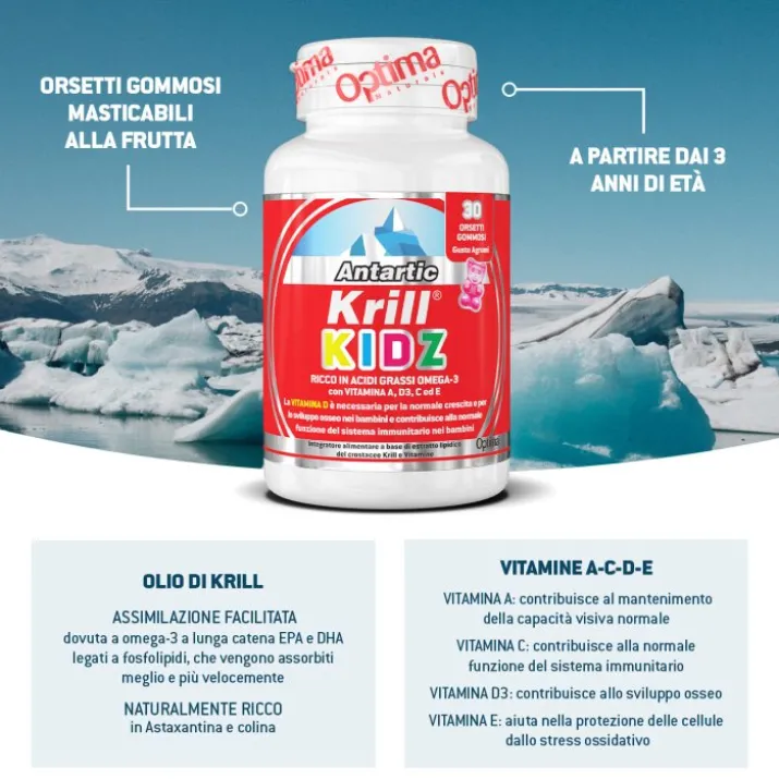 Antartic Krill® Kidz Vitamina D Optima Naturals 30 Caramelle