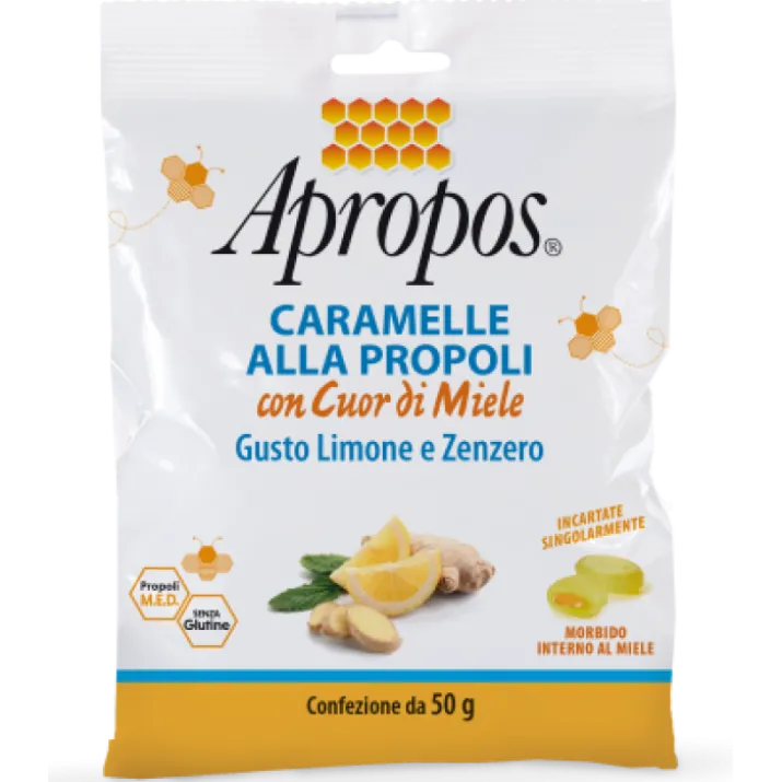 Apropos® Caramelle Alla Propoli Con Cuor Di Miele Gusto Limone e Zenzero 50g