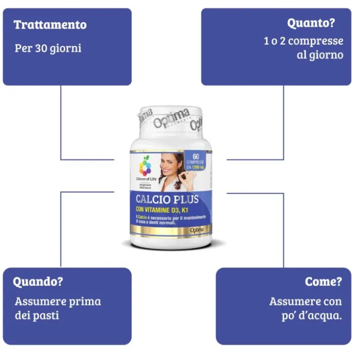 Calcio Plus Con Vitamine D3 E K1 Colours Of Life Optima Naturals 60 Compresse
