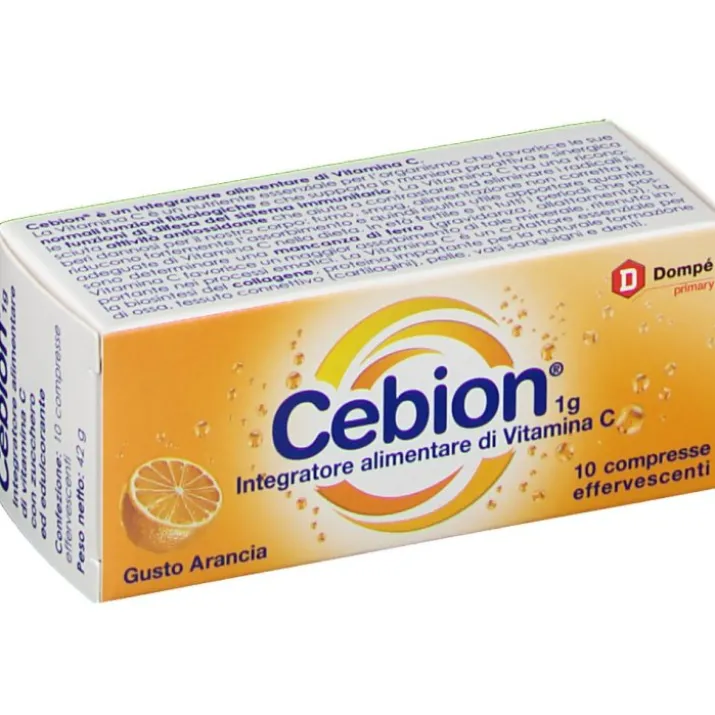 Cebion 1g Integratore Alimentare Di Vitamina C Gusto Arancia 10 Compresse Effervescenti