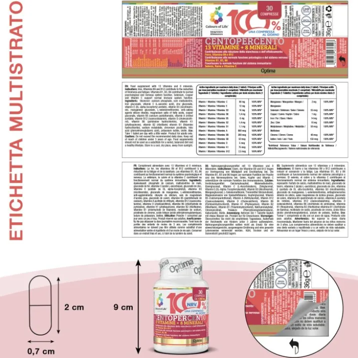 Centopercento 13 Vitamine + 8 Minerali Colours Of Life® Optima Naturals 30 Compresse