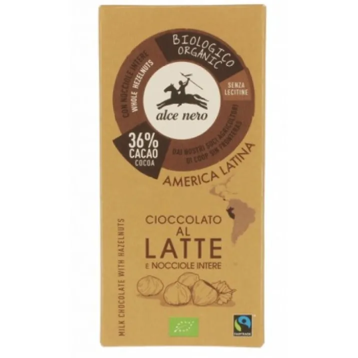 Cioccolato Al Latte 36% Con Nocciole Intere Biologico Alce Nero 100g