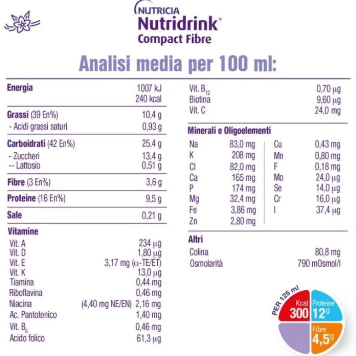 Nutridrink Compact Fibre Vaniglia Nutricia 4x125ml