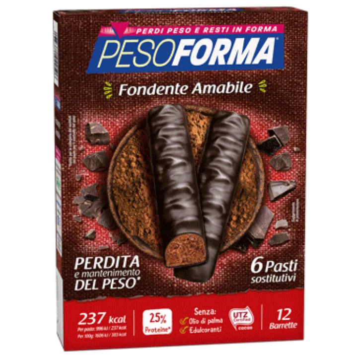 Pesoforma Pasto Sostitutivo Barrette Dark Cioccolato Fondente Amabile 12 Barrette